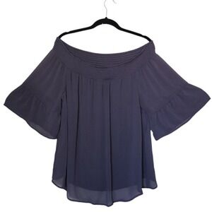 Torrid Blouse Womens 2XL Off Shoulder Grey Flowy Ruffle Sleeve Peasant Top‎